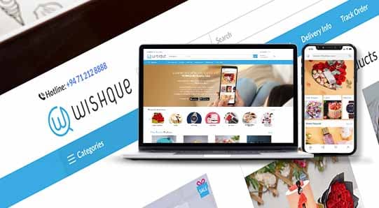WishQue commerce website and mobile application screens
